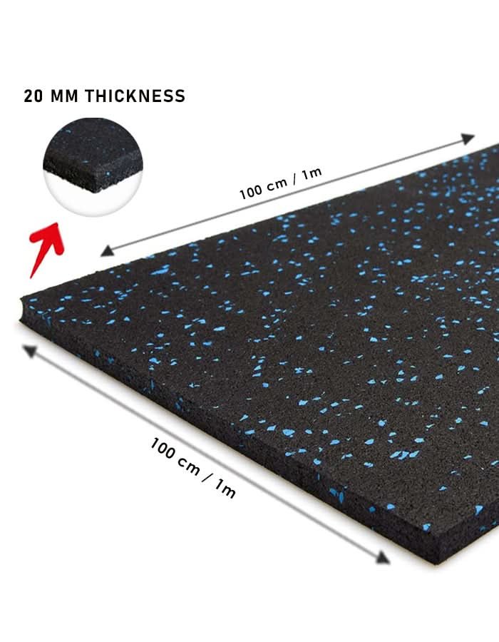 20 MM - 1441 Fitness Heavy Duty Rubber Gym Flooring Speckled Blue -100 x 100 CM | Rubber Flooring