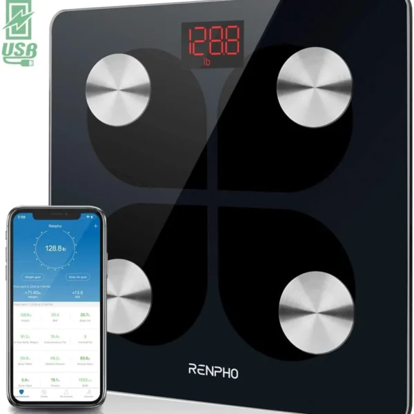Renpho Bluetooth Body Fat Smart Scale Elis USB Rechargeable Digital with Smartphone App