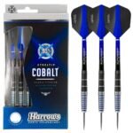 Harrows Cobalt Black/Blue 90% Tungsten Steel Tip Darts, 3 Supergrip Fusion Shafts, 3 Retina Flights (21g)