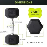 DS HEX Rubber Dumbbells (Pair) | 2.5 Kg to 20 Kg - Image 15
