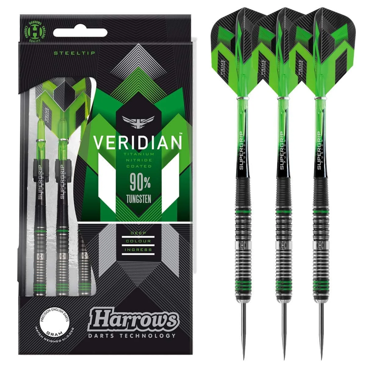 71XTvs-PeiL_f5e62543-e0f9-4959-ba90-54998a25f9b3_3000x.webp Harrows Unisex Adult Veridian Steel Tip 90% Tungsten Darts - Black, 22 Gm - Image 1