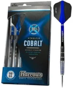 Harrows Cobalt Black/Blue 90% Tungsten Steel Tip Darts, 3 Supergrip Fusion Shafts, 3 Retina Flights (24g)