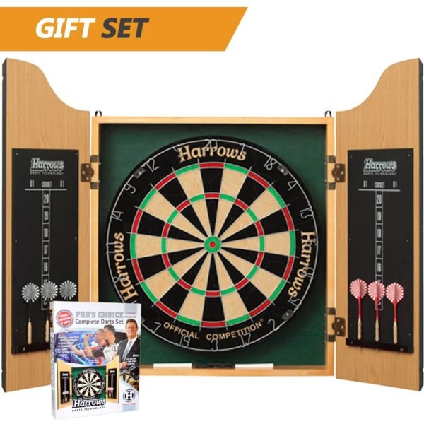Harrows JE14 Unisex Adult Complete Choice Wooden Cabinet Dart Set - Brown, 64 cm