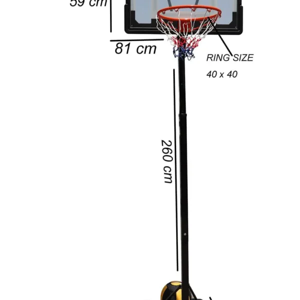 MF Adjustable Basketball Hoop with Board & Stand - 260cm Height, 40cm Rim Diameter, 59x81cm Backboard