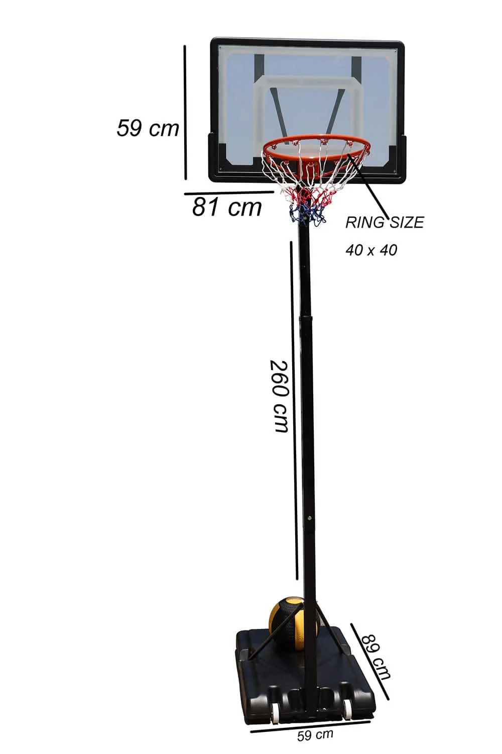 BT-003A-2_2500x.webp MF Adjustable Basketball Hoop with Board & Stand - 260cm Height, 40cm Rim Diameter, 59x81cm Backboard - Image 1