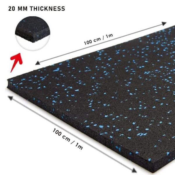 20 MM - 1441 Fitness Heavy Duty Rubber Gym Flooring Speckled Blue -100 x 100 CM | Rubber Flooring
