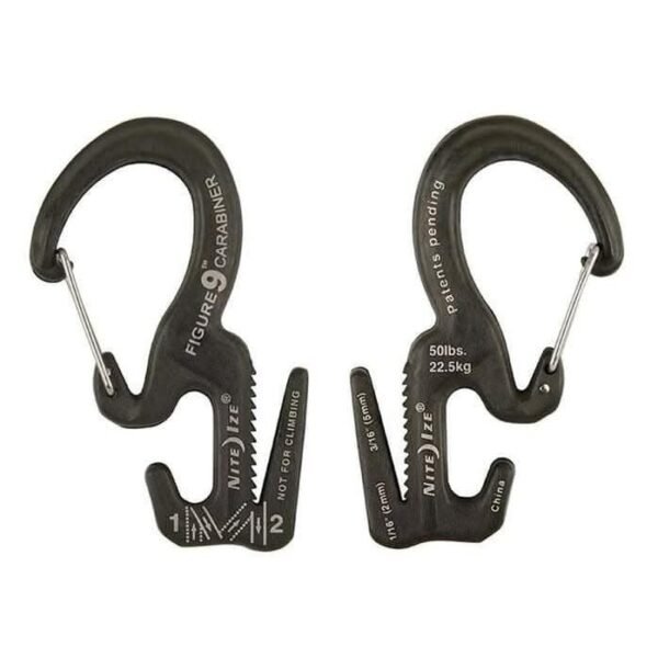 Nite Ize Figure 9® Carabiner Rope Tightener - Small - 2 Pack with Rope - Black