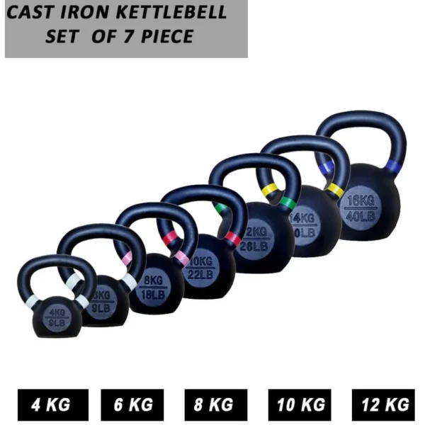 Combo Liftdex Powder Coated Kettlebell - 4 Kg to 16 Kg - 7 Pcs Set