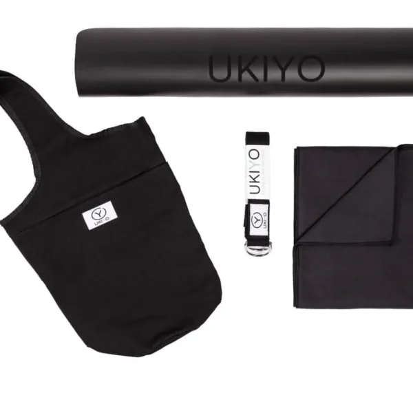Black - Combo Ukiyo Yogi Set (Yoga Mat, Yoga Strap, Yoga Towel and Shoulder Bag)
